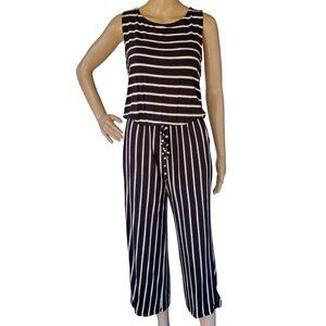 ZENANA Womens S One Piece Romper Jumpsuit Sleeveless Stretch Knit Striped Pocket